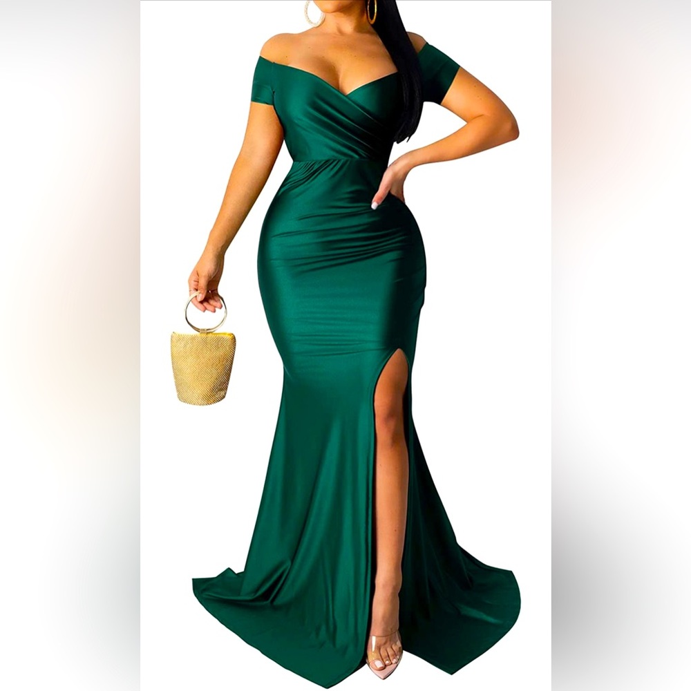Green off the shoulder maxi dress